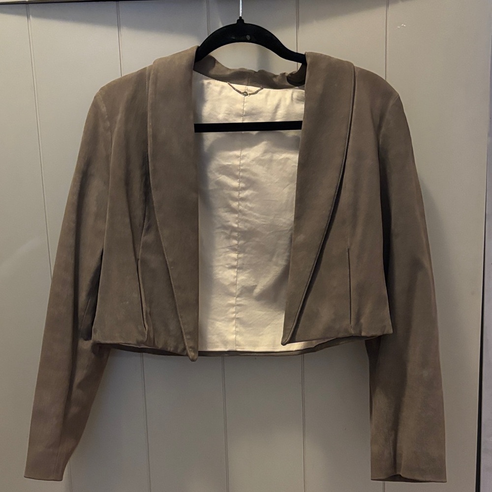 The Row Taupe Cropped Suede Blazer Jacket